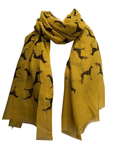 Senf mit schwarz großen Windhund Schal mit ausgefranste Rand- Mustard with Black Big Greyhound Scarf with Frayed Edge von Pamper Yourself Now