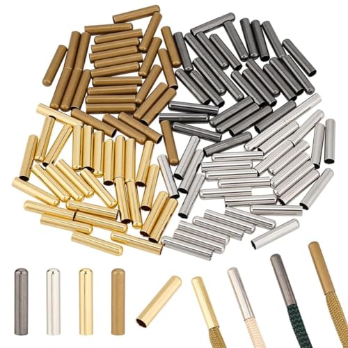 PandaHall 120 Stück 4 Farben Metall Schnürsenkel Tipps, Messing Säule Kordel-Enden Schnürsenkel Spitze Köpfe Schnürsenkel Reparatur Aglets für DIY Hoodies Strandhosen Leinwand Turnschuhe Hutseil von PH PandaHall