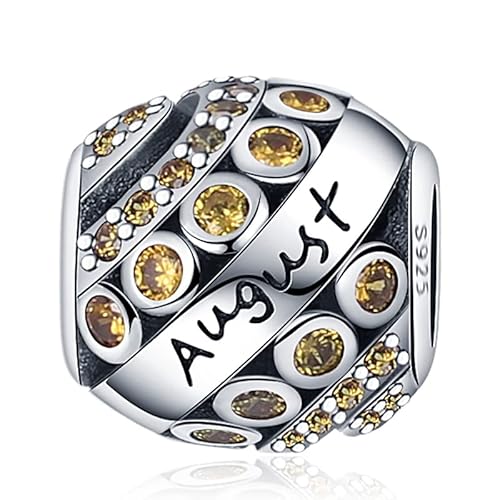 Panderu Charm Anhänger Geburtsstein 925 Sterling Silber für Pandora Armbänder, S925 Bead Charms with 5A Cubic Zirconioa kompatibel mit Europäische Armbänder Halskette von Panderu