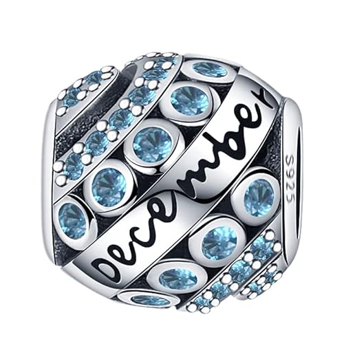 Panderu Charm Anhänger Geburtsstein 925 Sterling Silber für Pandora Armbänder, S925 Bead Charms with 5A Cubic Zirconioa kompatibel mit Europäische Armbänder Halskette von Panderu