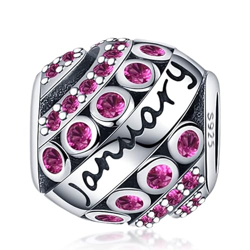 Panderu Charm Anhänger Geburtsstein 925 Sterling Silber für Pandora Armbänder, S925 Bead Charms with 5A Cubic Zirconioa kompatibel mit Europäische Armbänder Halskette von Panderu