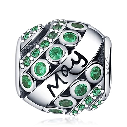 Panderu Charm Anhänger Geburtsstein 925 Sterling Silber für Pandora Armbänder, S925 Bead Charms with 5A Cubic Zirconioa kompatibel mit Europäische Armbänder Halskette von Panderu