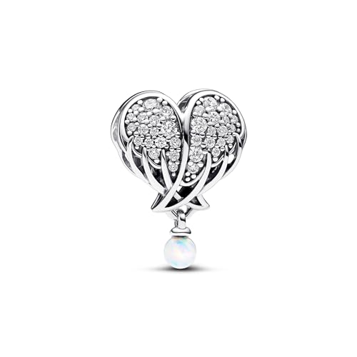 PANDORA Moments Funkelnde Engelsflügel & Herz Charm aus Sterling Silber mit Zirkonia, Kompatibel Moments Armbändern, 792980C01 von PANDORA