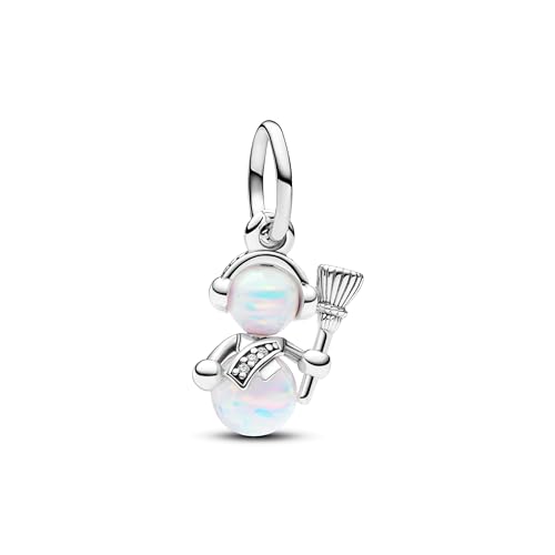 PANDORA Moments Schillernder Schneemann Charm-Anhänger aus Sterling Silber mit künstlichen Opalen, Kompatibel Moments Armbändern, 792981C01 von PANDORA