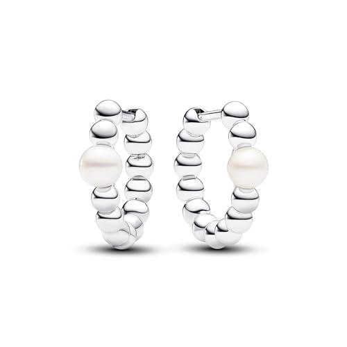 PANDORA Timeless Behandelte Süßwasserzuchtperle & Kugeln Creolen aus Sterling Silber, 293178C01 von PANDORA