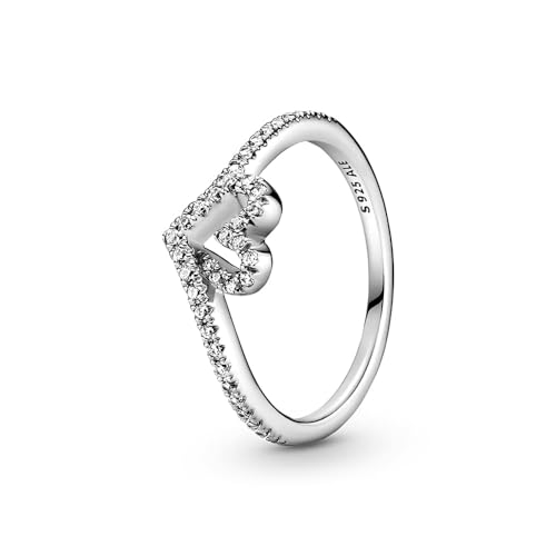 PANDORA Wish Funkelnder Wishbone Herz Ring aus Sterling Silber/Ringgröße 52 von PANDORA