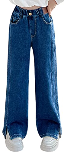 Jeans für Mädchen Split Hew Wide Leg Pants Cute Loose Causal Stylish Trousers Kinder Jeans Mit Gummizug Cotton Baggy Jeans Blau Medium von Panegy