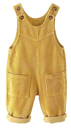 Kleinkind Junge Mädchen Weiches Cord Hosenträger Kinder Overall Knopf Schulterriemen Baby Lätzchen Hosen Overall Outfit Lose Retro Einfarbig Latzhose Neugeborenen Overall mit Taschen Gelb 12-18 Monate von Panegy