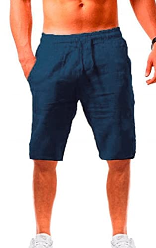 Panegy Herren Shorts Atmungsaktive Leinenhose Kurz Männer Strandhose Sweatshorts Sommer Shorts Navy Blau Herstellergröße 3XL/ Jeansgröße 38 von Panegy