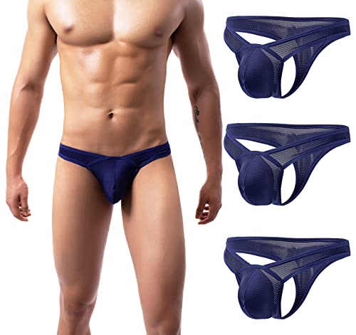 Panegy Herren Slips Niedrigen Taillen String Tanga Luftig Mesh G-String Daily Unterhosen Größe M-3 Stück-Navy von Panegy