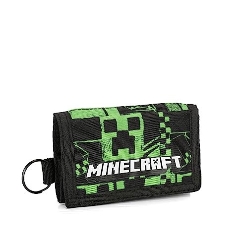 Minecraft Geldbörse und Geldbörse mit 3 Türen, Unisex, Kinder und Jungen, Schlüsselanhänger und Münzhalter mit Reißverschluss, Grün, 13,5 x 9,5 h, grün, Taglia Unica, Casual von Franco Cosimo Panini