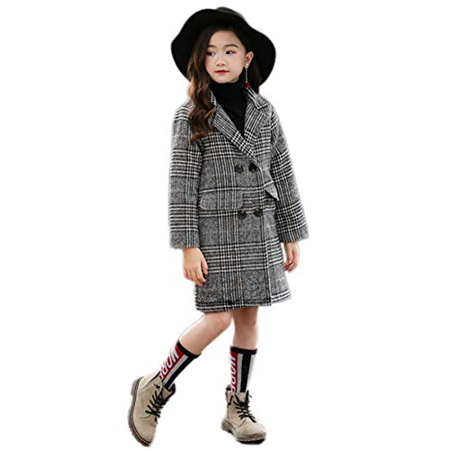 Mädchen Duffle Mantel Hahnentritt Kinder Trenchcoat Parka Girl Winterjacke Double-breasted Outwear Oberbekleidung Retro Übergangsjacke Oldschool Coat 3-11 Jahre Mädchen (134 / herstellergröße 140#) von PanpanBox