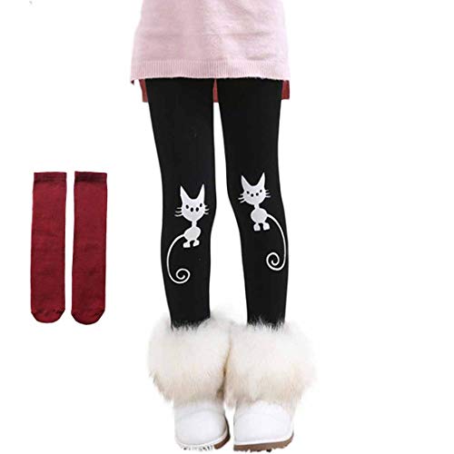 Mädchen Thermo Jeggings Warm Freizeithosen Schlank Winterhosen Wolle Pants Elastizität Kinder Fleece Thermounterwäsche Legging Verdickte Winter 2-10 Jahre (134/140/146 // Verkäufer L, katzen) von PanpanBox