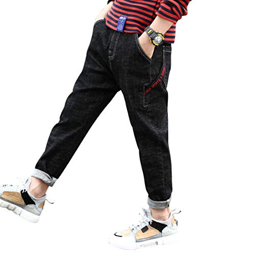 PanpanBox Jungen Jeanshose Chinohose Kinder Denim Pants Tapered Freizeithosen Karotte Cargohose Jugendliche 3-12 Jahre (110#/ ~3-4 Jahre, schwarz) von PanpanBox