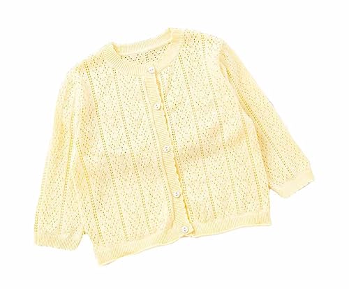 PanpanBox Kleine Mädchen Jersey Mantel Strickjacke Dünne Langarm Tops Baby Casual Cardigan Frühjahr Sommer Langarmshirt Strickpullover 2-7 Jahre (as3, Numeric, Numeric_110, Regular, gelb) von PanpanBox