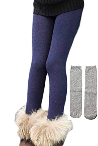 PanpanBox Mädchen Thermo Jeggings Warm Freizeithosen Winterhosen Wolle Pants Elastizität Kinder Fleece Thermounterwäsche Legging Verdickte Winter 2-10 Jahre (134-146, dunkelblau) von PanpanBox