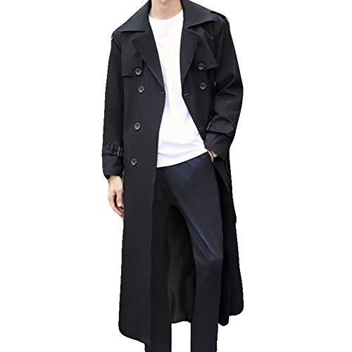 Pantete Herren Zweireiher Trenchcoat Oversized Casual Windbreaker Revers Lange Jacke Mantel, Schwarz, 3XL von Pantete