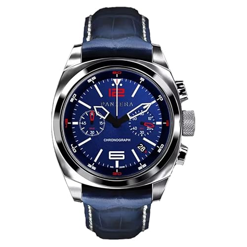 Panzera Aquamarine Quarz Chronograph Stahl Blau Datum Leder Saphir Uhr Herren, Gurt Panzera Aquamarine Quarz Chronograph Stahl Blau Datum Leder Saphir Uhr Herren, Gurt von Panzera