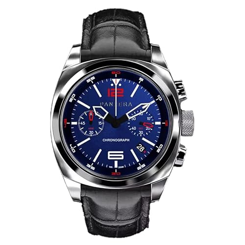 Panzera Aquamarine Quarz Chronograph Stahl Blau Schwarz Datum Leder Saphir Uhr Herren, Gurt Panzera Aquamarine Quarz Chronograph Stahl Blau Schwarz Datum Leder Saphir Uhr Herren, Gurt von Panzera