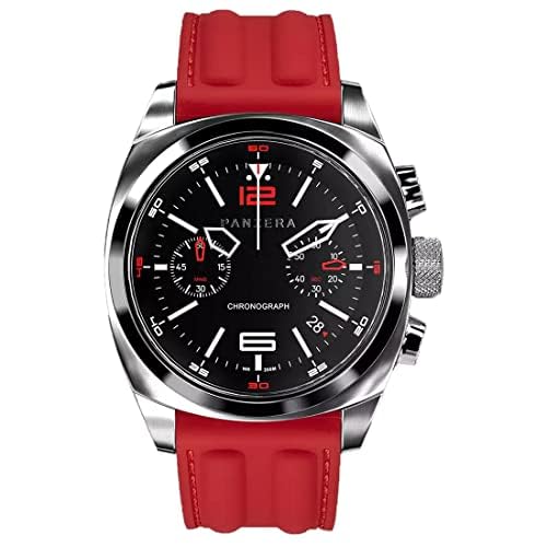 Panzera Aquamarine Quarz Chronograph Stahl Schwarz Datum Silikon Rot Saphir Uhr Herren, Gurt Panzera Aquamarine Quarz Chronograph Stahl Schwarz Datum Silikon Rot Saphir Uhr Herren, Gurt von Panzera