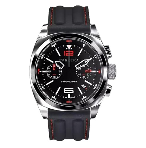 Panzera Aquamarine Quarz Chronograph Stahl Schwarz Datum Silikon Rot Saphir Uhr Herren, Gurt Panzera Aquamarine Quarz Chronograph Stahl Schwarz Datum Silikon Rot Saphir Uhr Herren, Gurt von Panzera