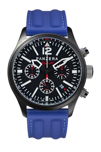 Panzera Flieger 46 Chronograph Quarz Stahl IP Schwarz Silikon Pilot Blau Datum Herren Uhr Panzera Flieger 46 Chronograph Quarz Stahl IP Schwarz Silikon Pilot Blau Datum Herren Uhr von Panzera
