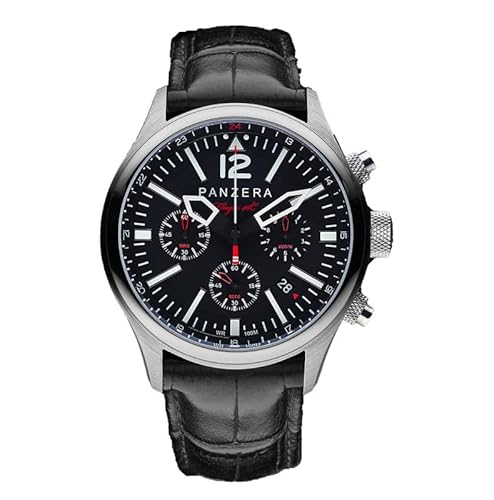 Panzera Flieger 46 Chronograph Quarz Stahl Schwarz Leder Pilot Datum Herren Uhr Panzera Flieger 46 Chronograph Quarz Stahl Schwarz Leder Pilot Datum Herren Uhr von Panzera