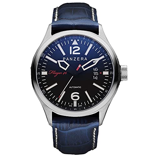 Panzera Flieger 46 Hornet Command Automatik Stahl Schwarz Leder Blau Datum Herren Uhr Panzera Flieger 46 Hornet Command Automatik Stahl Schwarz Leder Blau Datum Herren Uhr von Panzera