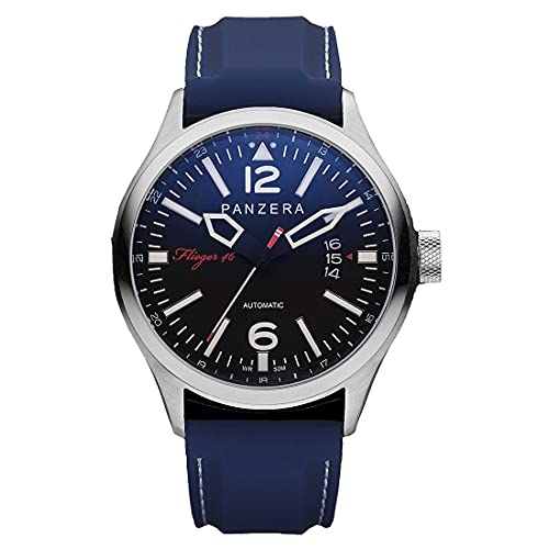 Panzera Flieger 46 Hornet Fathom Automatik Stahl Schwarz Datum Silber Blau Silikon Herren Uhr Panzera Flieger 46 Hornet Fathom Automatik Stahl Schwarz Datum Silber Blau Silikon Herren Uhr von Panzera