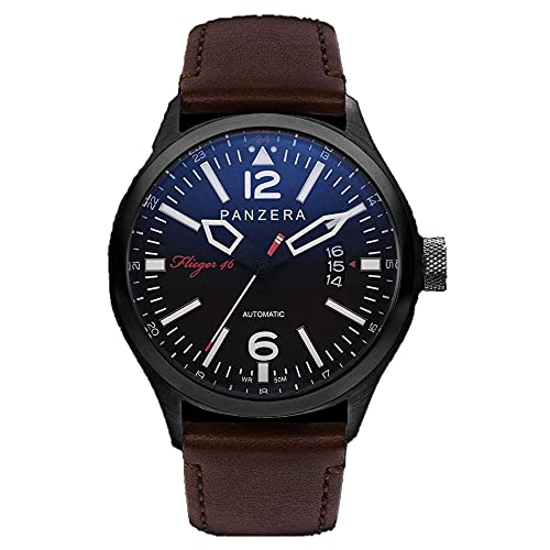 Panzera Flieger 46 Phantom Vintage Automatik Stahl Schwarz IP Leder Datum Braun Herren Uhr Panzera Flieger 46 Phantom Vintage Automatik Stahl Schwarz IP Leder Datum Braun Herren Uhr von Panzera