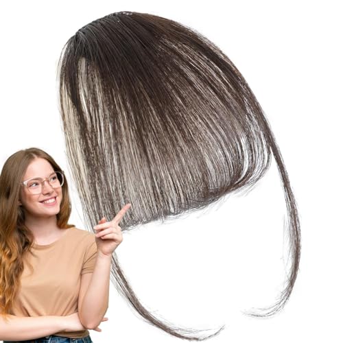 Paodduk Bang Clip in Echthaar,Bang Clip in Haarverlängerungen,Clip on Air Bangs Französischer Pony | Naturfarbene Fransen-Haarteile, stilvolle Haarverlängerung mit ordentlichem Pony für Mädchen und von Paodduk