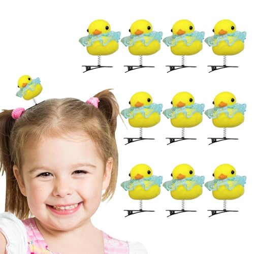 Paodduk Gelbe Enten-Haarnadel,Enten-Haarspangen - Gelbe Ente Plüsch Haarspangen,10 Stück gelbe Enten-Design-Plüsch-Haarnadel-Kollektion für Kinder, Frauen, Mädchen von Paodduk