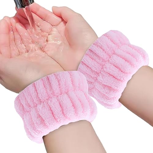 Paodduk Handgelenk-Spa-Waschband - 2 Stück Coral Fleece Spa-Armbänder saugfähig,Flauschige Handgelenkhandtücher zum Waschen des Gesichts, elastische Haargummis für Frauen, Mädchen und zum Trainieren von Paodduk