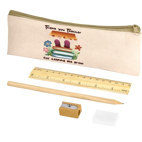Paolo Chiari - Linie Maestri, Schulset aus Baumwolle mit Federmäppchen verziert mit Bleistift, Lineal und Anspitzer aus Holz, 4-teilig, natur, 20x8,5 cm, Helping me grow Paolo Chiari - Linie Maestri, Schulset aus Baumwolle mit Federmäppchen verziert mit Bleistift, Lineal und Anspitzer aus Holz, 4-teilig, natur, 20x8,5 cm, Helping me grow von Paolo Chiari