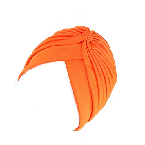 Damen-Turban-Kappe, plissiert, vorgebunden, gestrickt, Schwarz, Orange, 8 von Paowsietiviity