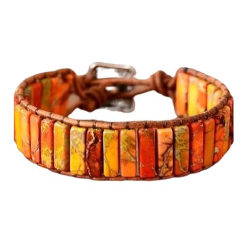 Paowsietiviity Böhmische Armbänder, verstellbarer Chakra-Schmuck, Vintage-Stil, Handkette, handgefertigt, Steinrohr, Lederarmband, Armreif, Orange, Siehe Produktbeschreibung, Kunststoff von Paowsietiviity