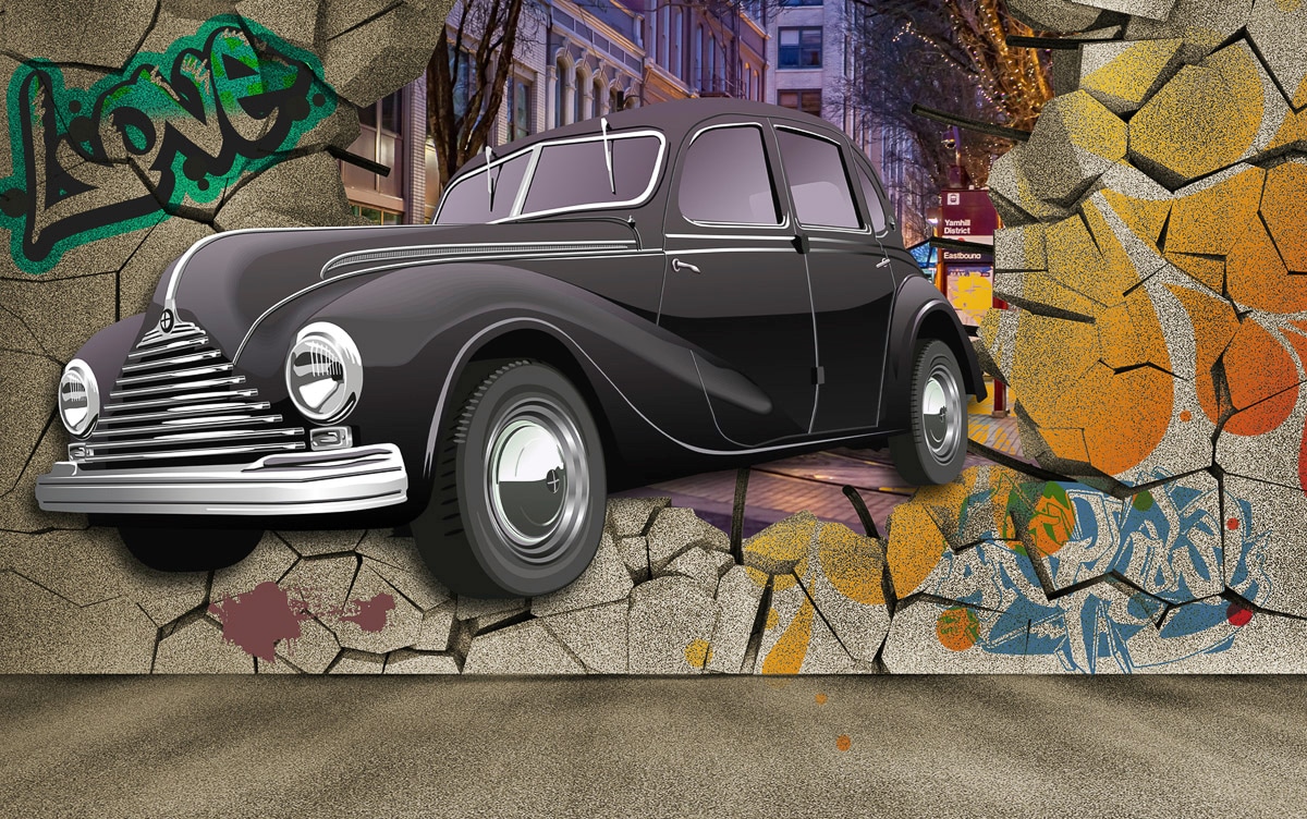 Papermoon Fototapete "Auto durch Mauer" von Papermoon