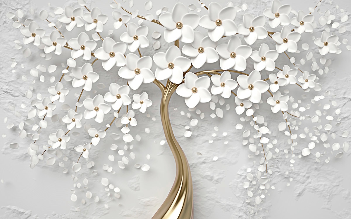 Papermoon Fototapete "Blumen weiß gold" von Papermoon