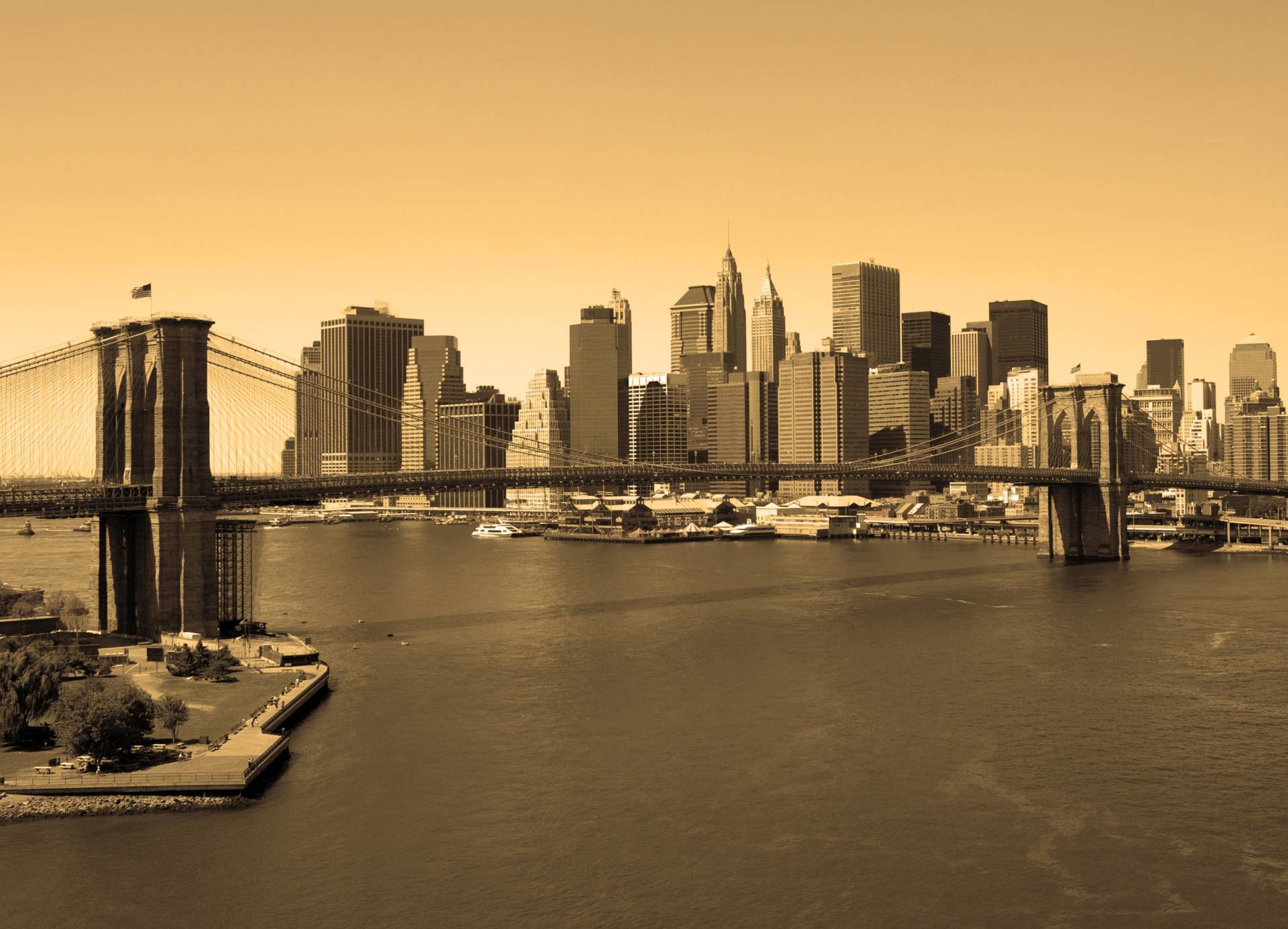 Papermoon Fototapete "Brooklyn Bridge in Sepia" von Papermoon