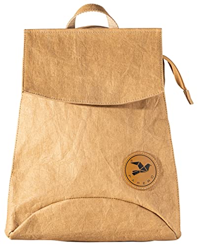 Papero ® 3 in 1 Rucksack aus Kraft Papier - wasserfest & reißfest klein minimalistisch Daypack, als Umhängetasche Messenger nachhaltige Handtasche & vegan Leder für Alltag (hellbraun) von Papero