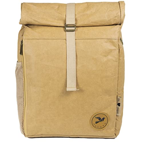 Papero ® Rolltop Rucksack aus Kraft Papier • YETI Pro Edition DURCHDACHT • Damen & Herren - nachhaltig wasserfest, reißfest mit Laptopfach 20-26 L (hellbraun) von Papero