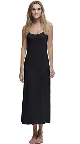 Papicutew Damen-Unterkleid, lang, Cami, Trägerkleid, Nachthemd, ärmellos - Schwarz - Large von Papicutew