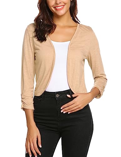 Parabler Damen Bolero Kurze 3/4 Ärmel Strickjacke Schulterjacke Shrug Top Elegant Leichte Cardigan Casual Top Fleischfarbe L von Parabler