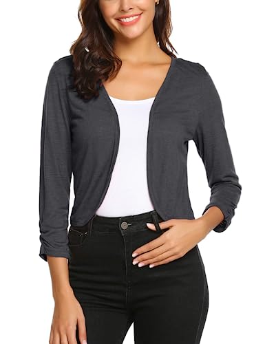 Parabler Damen Bolero Kurze 3/4 Ärmel Strickjacke Schulterjacke Shrug Top Elegant Leichte Cardigan Casual Top Grau M von Parabler