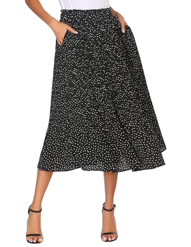 Parabler Damen Hohe Taille Röcke Sommer Maxirock Polka Dot Rock Lang Herbst und Winter Elegante Faltenrock mit Tasche Schwarz XXL Parabler Damen Hohe Taille Röcke Sommer Maxirock Polka Dot Rock Lang Herbst und Winter Elegante Faltenrock mit Tasche Schwarz XXL von Parabler