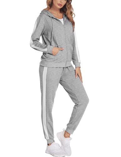 Parabler Jogginganzug Damen Traingsanzug Tracksuit Zweiteiler Freizeitanzug Sportanzug Tasche Modern Hausanzug Grau XXL von Parabler