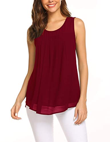 Parabler Damen Sommer Chiffon Top Ärmellose Blusentop Tank Top Elegant Weste Top Shirt Bluse Oberteile Weinrot XXL von Parabler