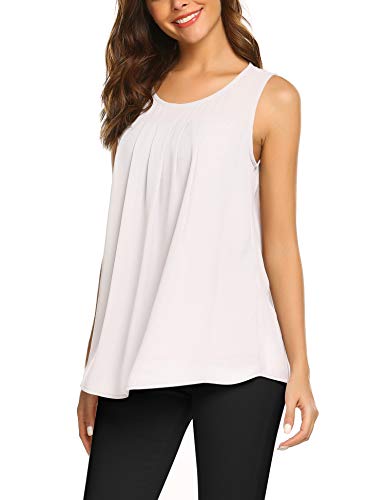 Parabler Damen Sommer Chiffon Top Ärmellose Blusentop Tank Top Elegant Weste Top Shirt Bluse Oberteile Weiß XXL von Parabler