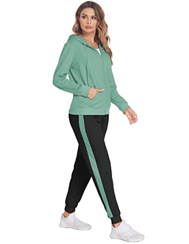 Parabler Damen Sportanzug Traingsanzug Jogginganzug Frauen 2 Teilig Freizeitanzug Kapuzenpullover Lang Ärmel Zipper Top Lang Hose Sportswear 2 Stück Bekleidungsset Sport Grün L von Parabler