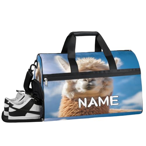 Alpaka-Sommer-Sporttasche mit Nassfach und Schuhfach, Reisetasche, für Damen und Herren, personalisierbar, für Übernachtung, Wochenende, Strandgepäck, Alpaka Summer Sky, Einheitsgröße von Pardick